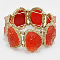 Red Geode Druzy Stone Gold Tone Statement Bracelet